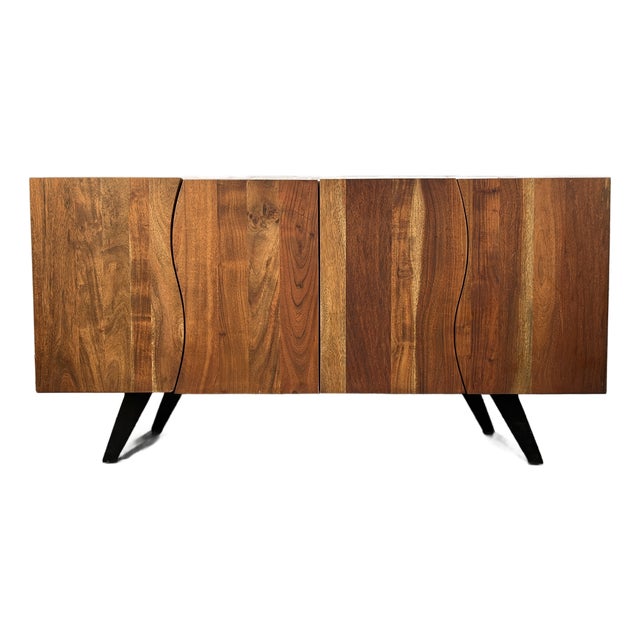 Late 20th Century Organic Modern Mahogany Credenza With S-Shaped Live-Edge Doors For Sale