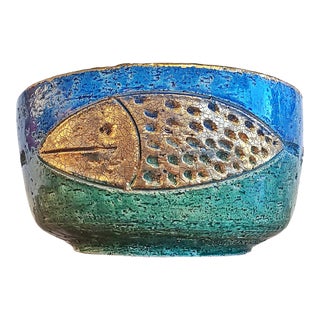 Large Bitossi Centerpiece Bowl With a Golden Fish Decor For Sale