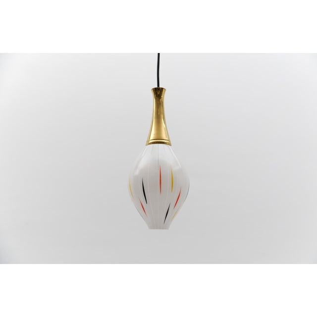 Mid-Century Modern Mouth-Blown Glass and Brass Pendant Lamp, Germany, 1950s For Sale - Image 9 of 11