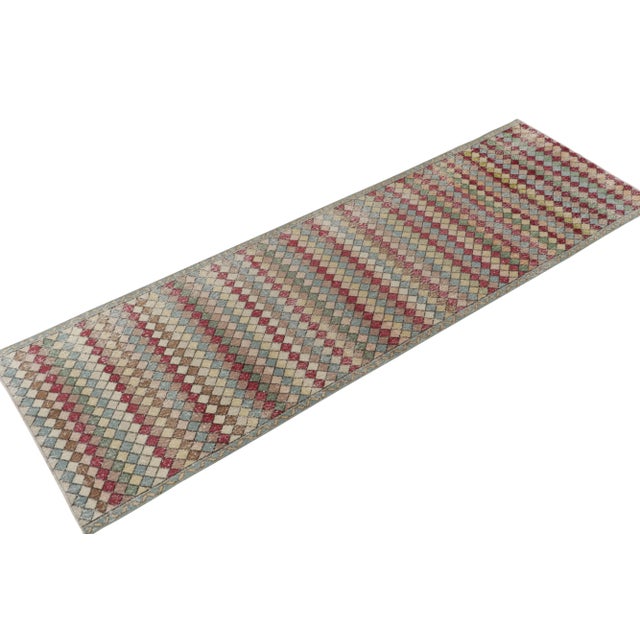 A 4x11 vintage rug exemplifying rare Turkish art deco sensibilities, among the latest to join our Mid Century Pasha...