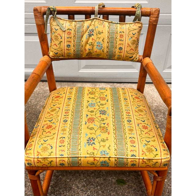 Vintage 6 Piece Rattan Glass Top Dining Set With 4 Chairs, Two With Arms For Sale - Image 10 of 12