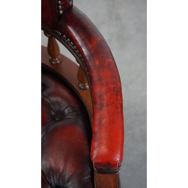 Brown Chesterfield Office Chair on Wheels in Red For Sale - Image 8 of 14