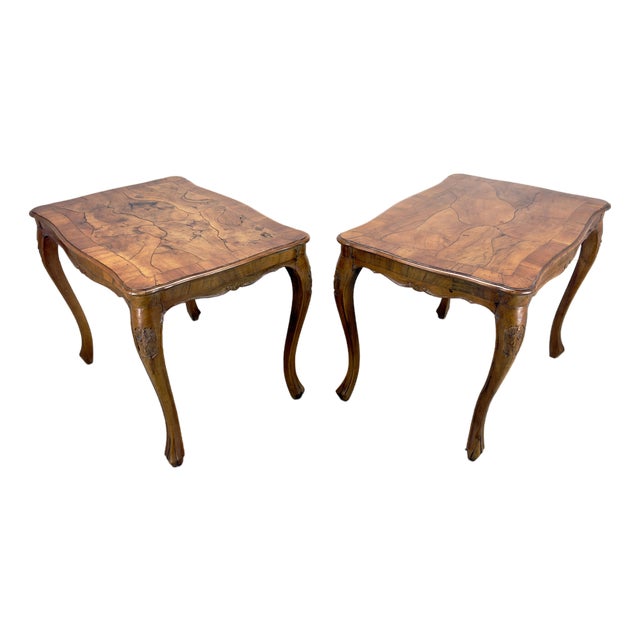 Early 20th Century Italian Walnut / Olive Burl Wood Side Tables For Sale