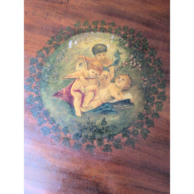 Antique Edwardian Sheraton Revival Hand-Painted Mahogany Cherub Occasional Table For Sale - Image 6 of 13