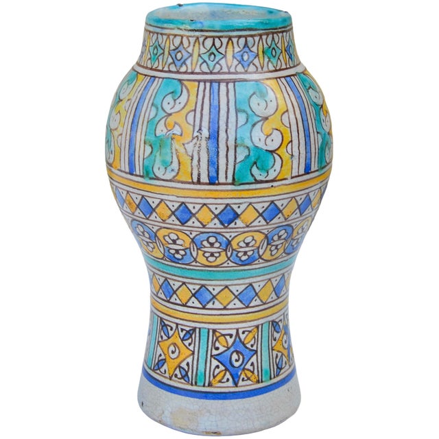 Early 20th Century Handmade Orange & Turquoise Moroccan Ceramic Vase For Sale - Image 4 of 12