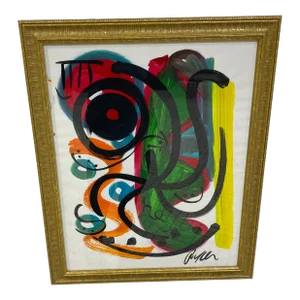 Original Peter Keil - Miro Style Green Abstract Framed Painting