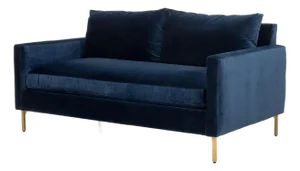 Contemporary Blue Velvet Upholstered Loveseat