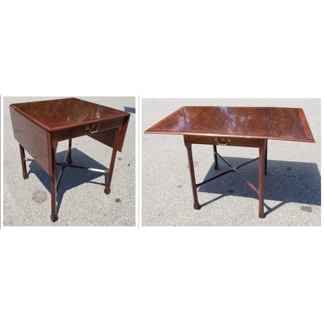 Beautiful large federal style drop leaf side in solid mahogany with banded top side table. Measures 45" Wide with open...