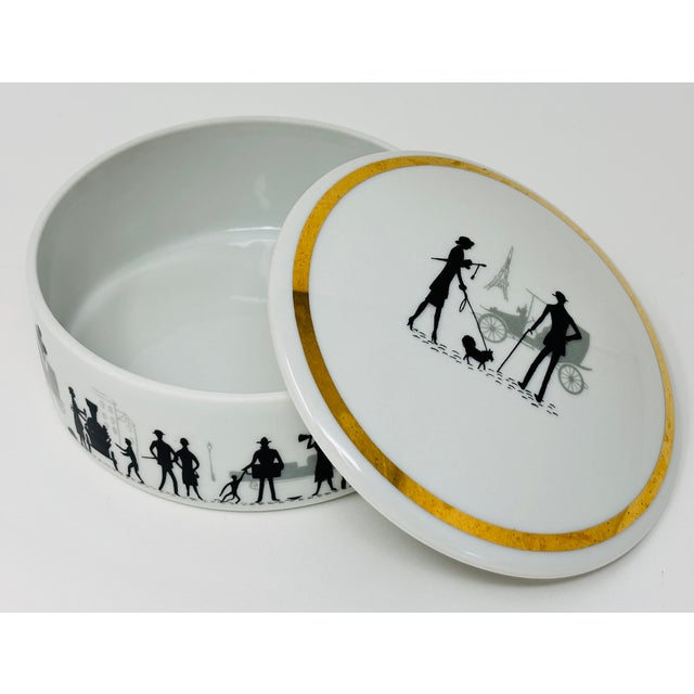 Vintage Limoges Porcelain Lidded Box Black White Parisian Silhouette 1980s For Sale - Image 11 of 18