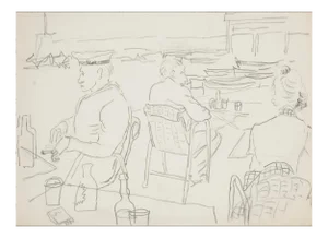 On the Beach - Original Pencil on Paper - 20th Century 20th Century