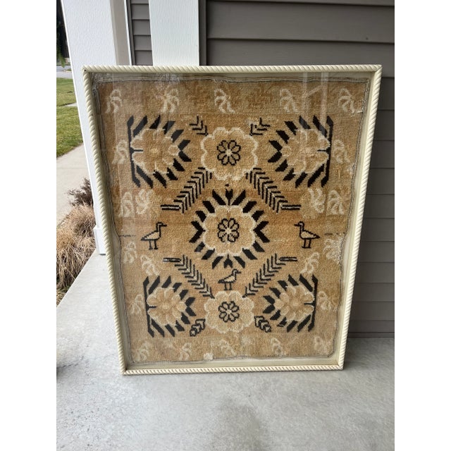 1920s Primitive Framed Persian Bird Rug Textile Shadow Box Artwork For Sale - Image 9 of 11