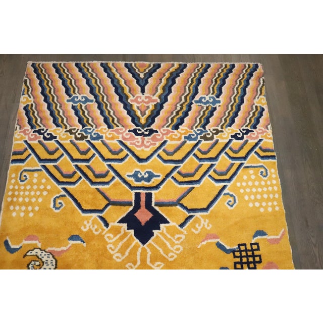 Yellow Tibetan Vintage Dragon Pillar Runner - 4'5" x 17' For Sale - Image 11 of 14