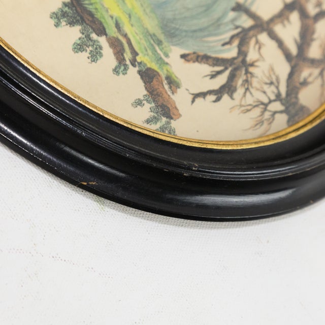Paper Vintage Pillement-Style Chinoiserie Art of Children Blowing Bubbles in Oval Frame For Sale - Image 7 of 12