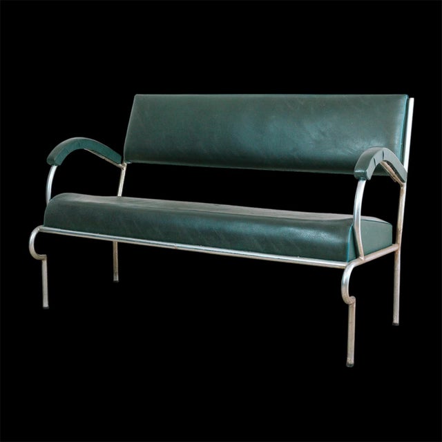 Vintage Bauhaus 2-Seater Sofa in Tubular Steel and Green Skai, 1940s For Sale - Image 11 of 11