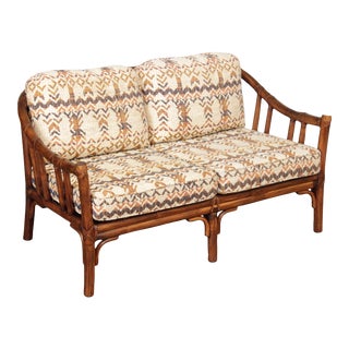 Vintage John McGuire Rattan Loveseat Sofa For Sale