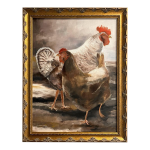 Original Oil Painting of Chickens by Joanne Oten, 1997