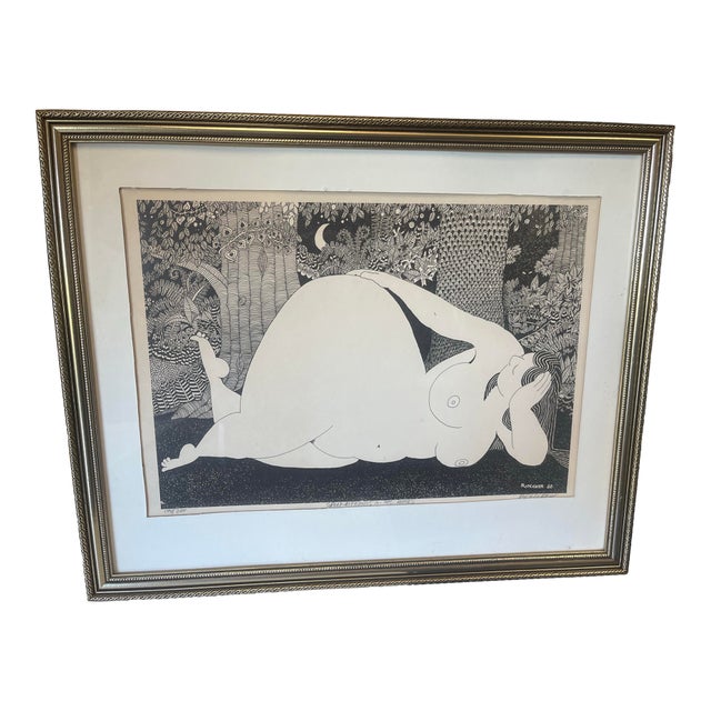 Elizabeth Rodecker Signed Limited Edition Print, 1980 144/205 Reclining Nude Ink Drawing For Sale
