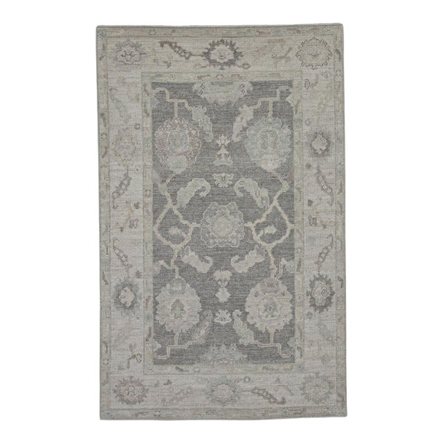 Turkish Oushak Rug Gray & Sage Handwoven Wool Rug 3'11" X 6'3" For Sale