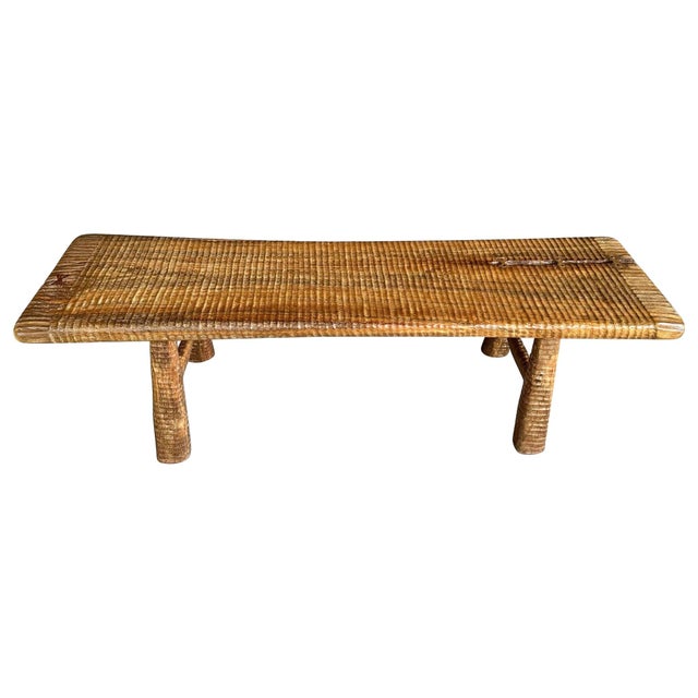 2010s Andrianna Shamaris Impressive Hand Carved Natural Teak Wood Bench For Sale - Image 5 of 18