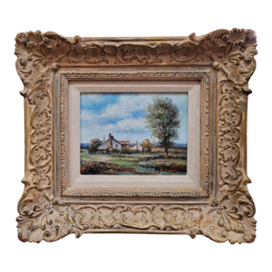 Impressionist Countryside Landscape Oil Painting by K. Razin, Framed