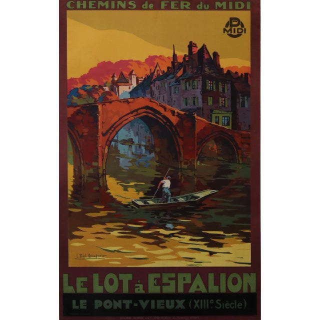1930s 1930s Original French Travel Poster, Le Lot a Espalion (Pyrenee Region) For Sale - Image 5 of 5