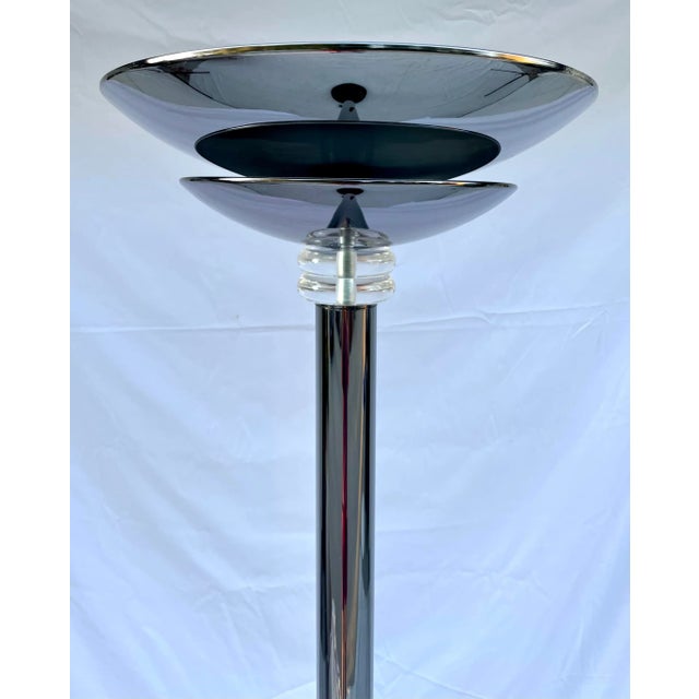 Postmodern Mid 19th Century Postmodern Torchiere Chrome, Lucite and Marble Floor Lamp For Sale - Image 3 of 13