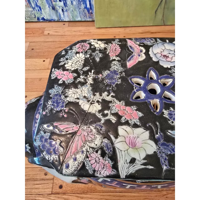A very fine vintage original mid century modern Hollywood Regency glamour ceramic chinese elephant low bench. Absolutely a...