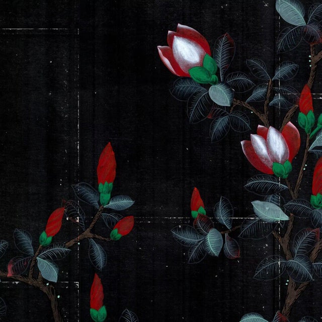36" * H96"/Panel * 4ps, Black Chinese Bird-and-Flower Wallpaper, Bird-and-Flowe Wallpaper Mural, 4 Panels For Sale - Image 4 of 7