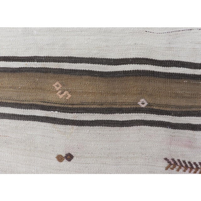 Vintage Turkish Kilim Rug With Ivory, Brown and Dark Stripe Bands For Sale - Image 9 of 11