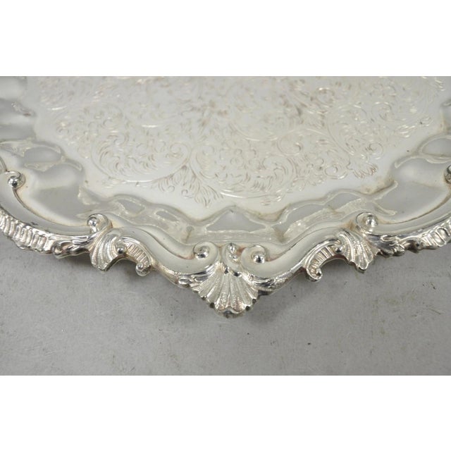 Vintage Sbep Victorian Silver Plated Round Scalloped Salver Bar Tray Platter For Sale - Image 9 of 14