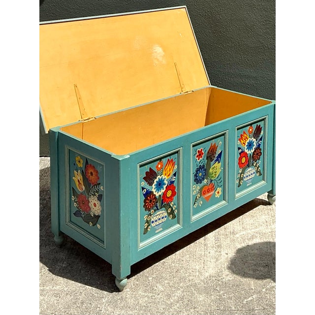 Vintage Hand Painted Blanket Trunk For Sale In West Palm - Image 6 of 12
