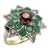 Vintage 18K Gold Starburst Ring with Spessartite Garnet, Emeralds, and Diamonds Size 6.5 For Sale