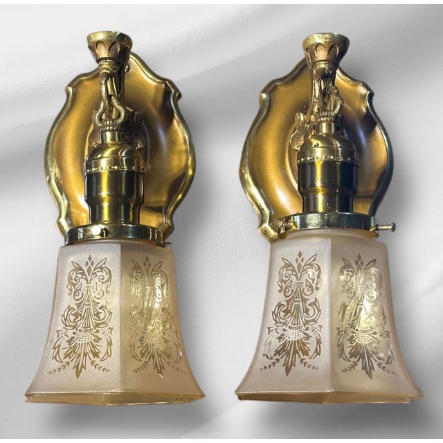 Antique Small Sconces With Amber Glass Shades - a Pair For Sale - Image 10 of 11