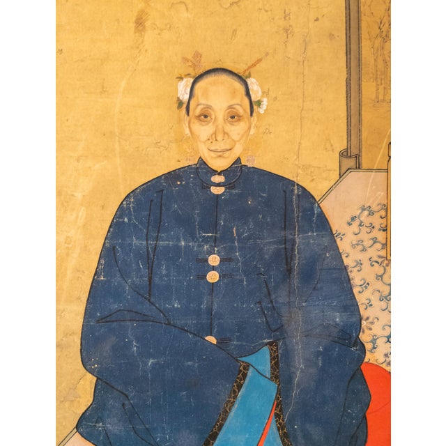 19th Century Large Chinese Ancestor Portrait Painting on Paper For Sale - Image 10 of 14