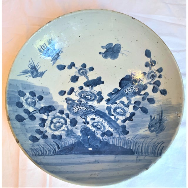 Contemporary Chinoiserie Pheasant Blue & White Large Round Platter For Sale In Houston - Image 6 of 12