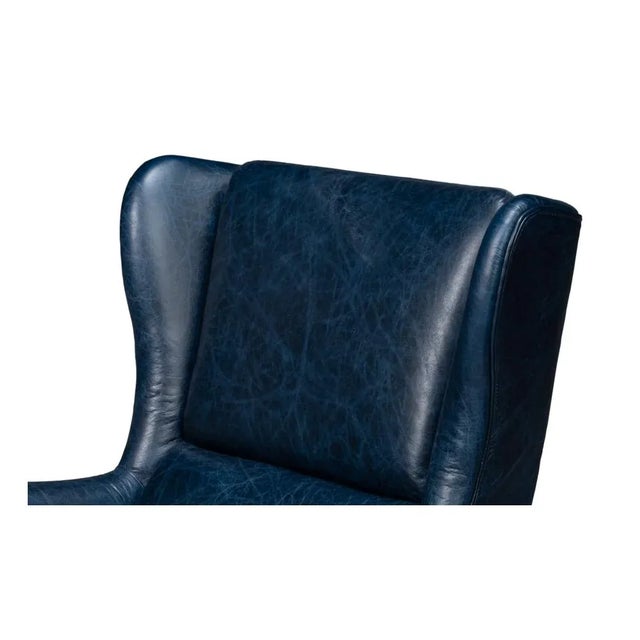 Classic Leather Wingback Chair Chateau Blue For Sale - Image 9 of 12
