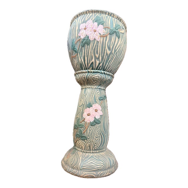 1940s Art Nouveau-Style Floral Jardinière on Pedestal For Sale