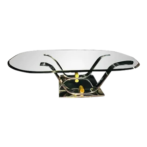 1980s Modernist Chrome & Brass Tulip Coffee Table in the Manner of Karl Springer