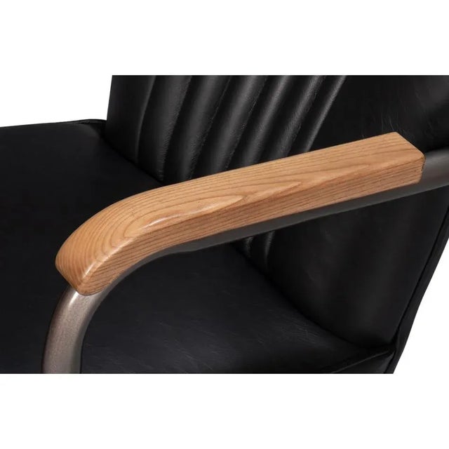 Industrial Black Leather Desk Chair For Sale - Image 10 of 12