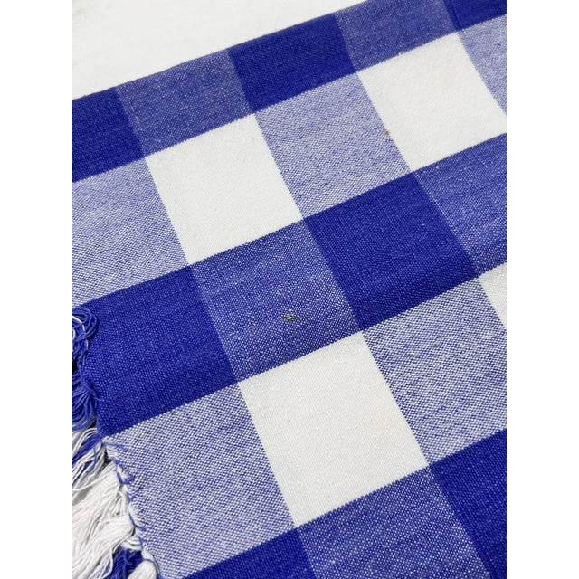 Blue Vintage Blue & White Gingham Cotton Napkins With Fringe, Set of 6 For Sale - Image 8 of 8