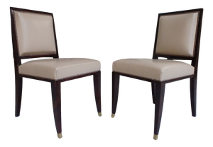 Beige Leather Side Chairs with Brass from the Hotel Baur Au Lac Zurich, 1980, Set of 2