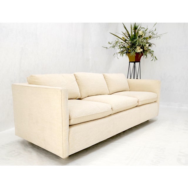 Custom Design Mid-Century Modern Beige Upholstery Box Shape Sofa Mint! For Sale - Image 16 of 18