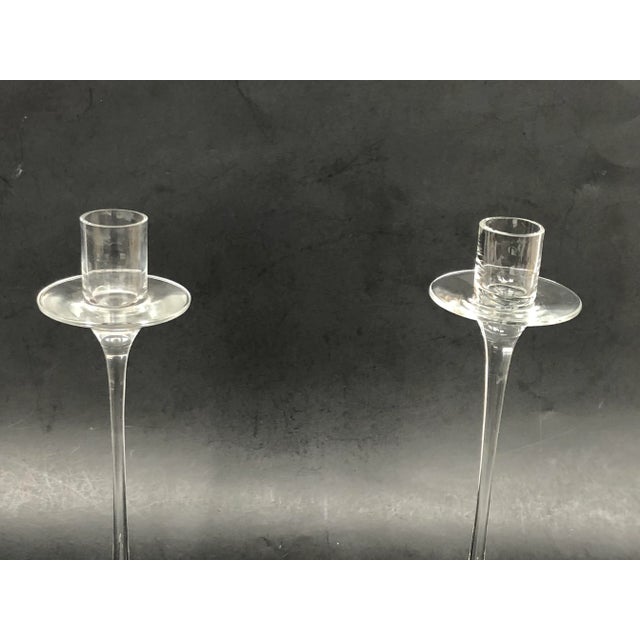 1980s Nils Landberg for Orrefors Crystal Glass Candlestick Holders - Set of 2 For Sale - Image 9 of 13