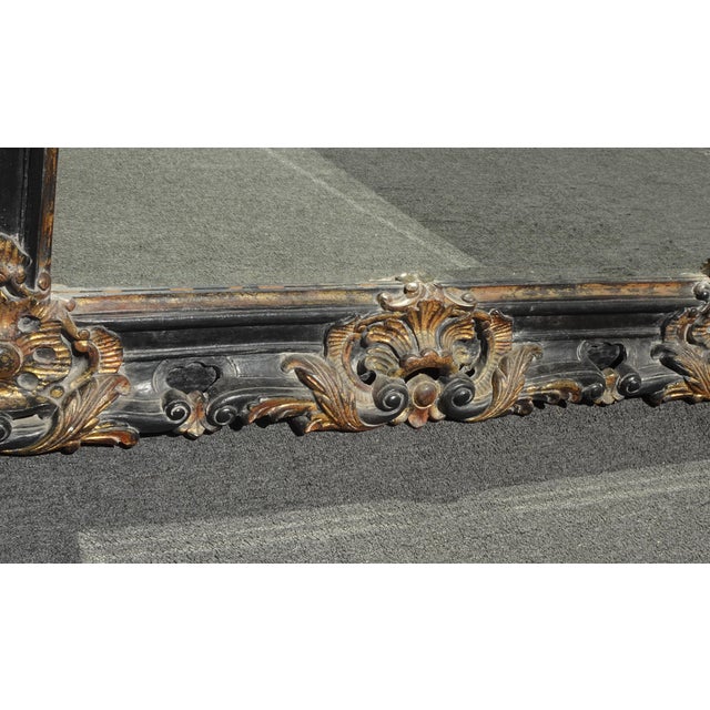 Wood Share Tall 64" Vintage French Provincial Louis XVI Black Gold Wall Mantle Mirror Bevel For Sale - Image 7 of 15