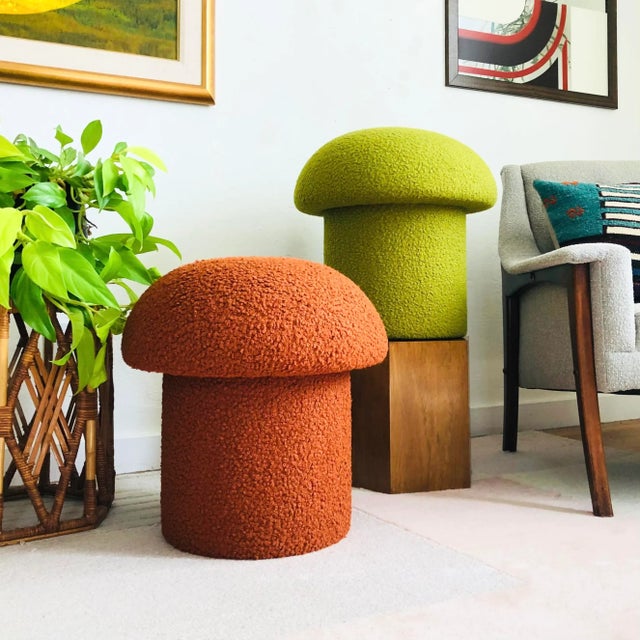 Mushroom Ottoman in Cinnamon Boucle For Sale - Image 10 of 12