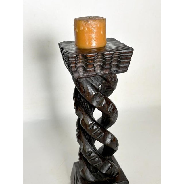 Rustic Wooden Candlestick, France, 1970s For Sale - Image 4 of 9
