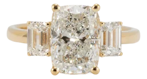 18k Yellow Gold 3.59ctw Cushion Cut Lab Grown Diamond Tree-Stone Engagement Ring, Size 7.75