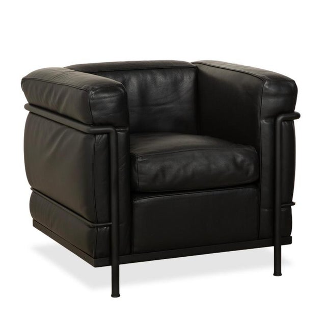 LC 2 3-Seater Sofa and Armchairs in Black Leather by Le Corbusier for Cassina, Set of 3 For Sale - Image 5 of 18