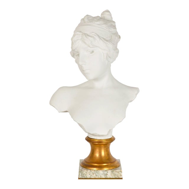French Parian Porcelain Bust of “Tanagra” After Emmanuel Villanis Ca. 1890 For Sale