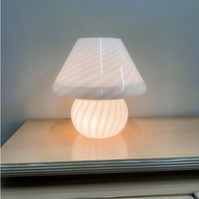 Glass Vintage Italian White Swirl Glass Mushroom Lamp, 1970 For Sale - Image 7 of 16